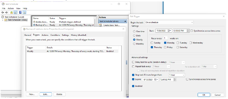 Windows Task scheduler Triggers